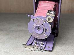 Antique KODAK Petite Vest Pocket Folding Camera Purple Pink Bellows Nice