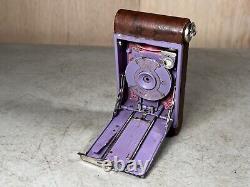 Antique KODAK Petite Vest Pocket Folding Camera Purple Pink Bellows Nice