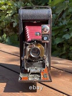 Antique Kodak A-3 folding pocket model B-2 vintage red bellows leather satchel