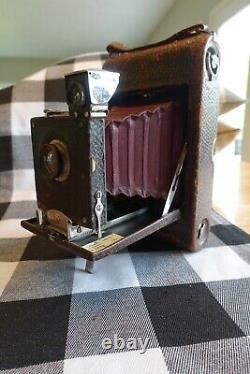 KODAK No. 3 Folding Pocket Camera Red Bellows Early Leather covered lens board