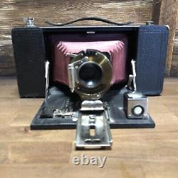 Kodak No. 3A Folding Brownie Camera, red bellows, brass lens, wooden antique