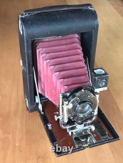 Kodak No 4 Folding Camera B Antique red bellows brass lens wooden 1909 Denver CO