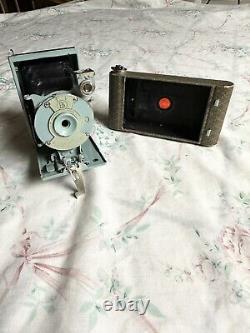 Kodak Vest Pocket Petite Green/Teal Lighting Bolt Folding Camera 1930's VG+
