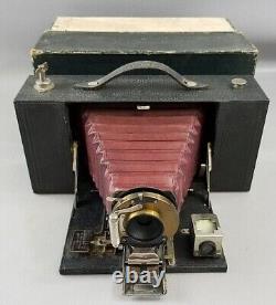 Number 3-A Folding Brownie Camera Model A Kodak Red Vent Brass Lens Original Box