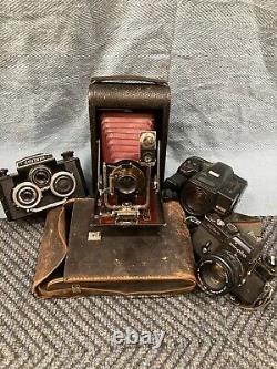 Set Of 4 Vintages Camera Kodak No. 4Folding, Sputnik, Minolta XE-7, Mirai Ricoh