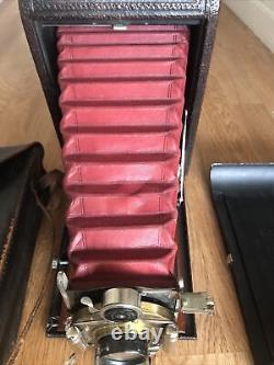 Vintage Kodak No. 4 A 4A Folding Camera Red Bellows Bausch & Case Not Tested As