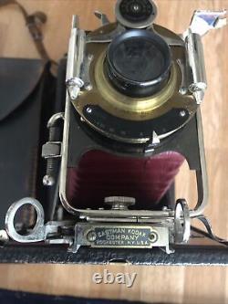 Vintage Kodak No. 4 A 4A Folding Camera Red Bellows Bausch & Case Not Tested As